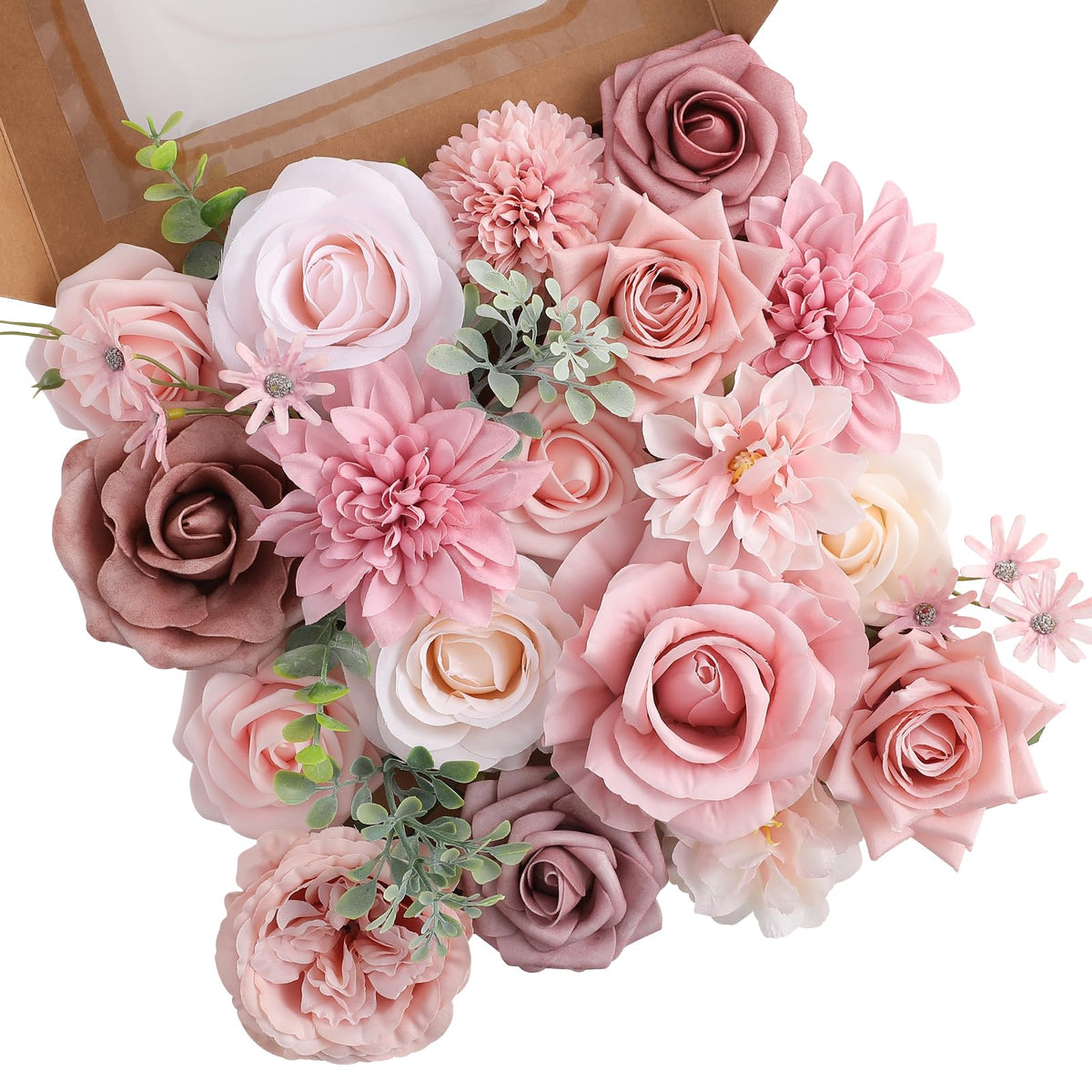 Floweroyal Artificial Flowers Combo Purple Flowers Mix Silk Flowers Dahlia Roses with Stems for DIY Wedding Bridal Bouquets, Baby Shower, Floral Arrangement, Table Centerpieces, Home Decorations.