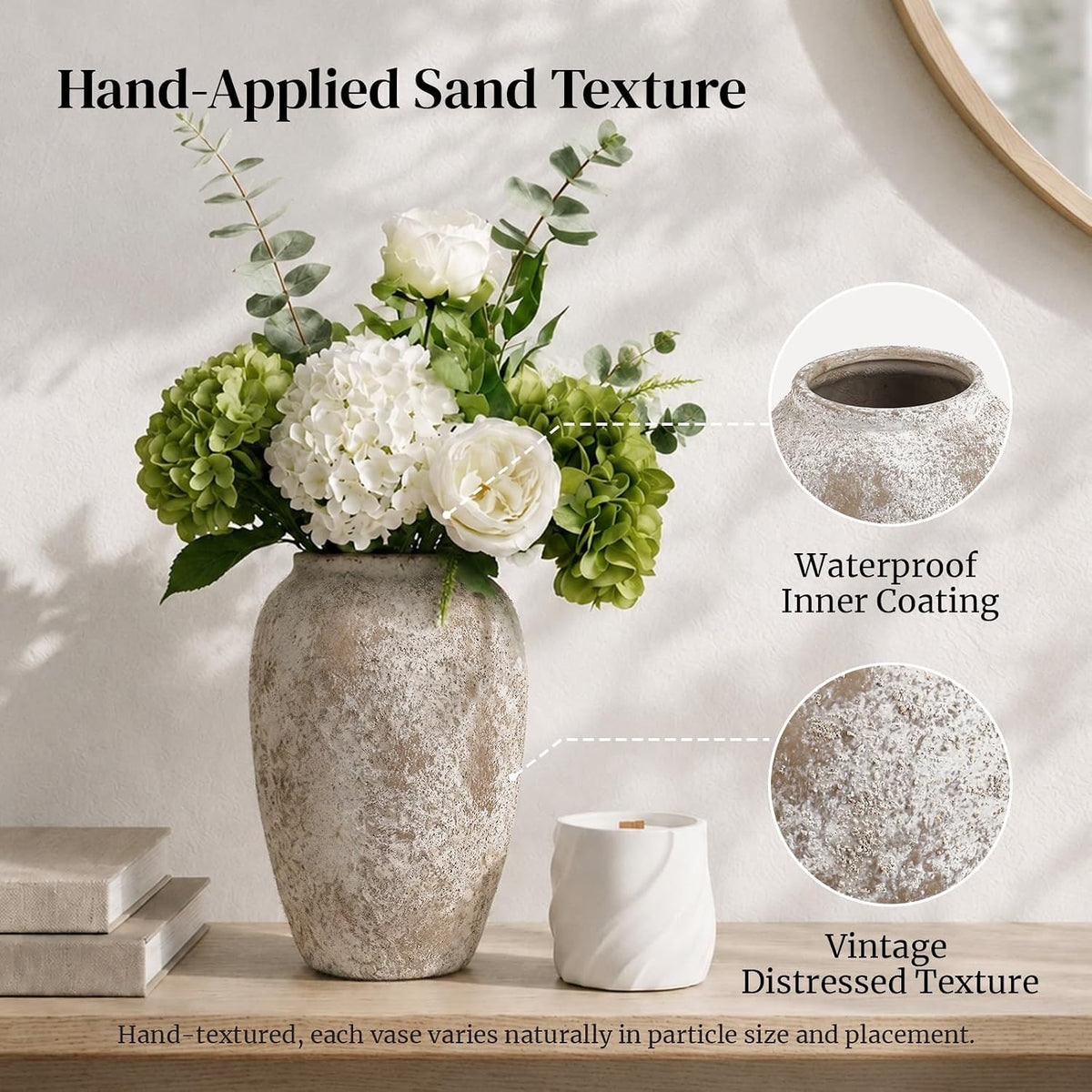DOWAN 8.3'' Rustic Vintage Ceramic Vase for Home Decor, Distressed Minimalist Textured Farmhouse Accent for Living Room, Table, Shelf, Mantel & Entryway, Decorative Flower Vase, Gray