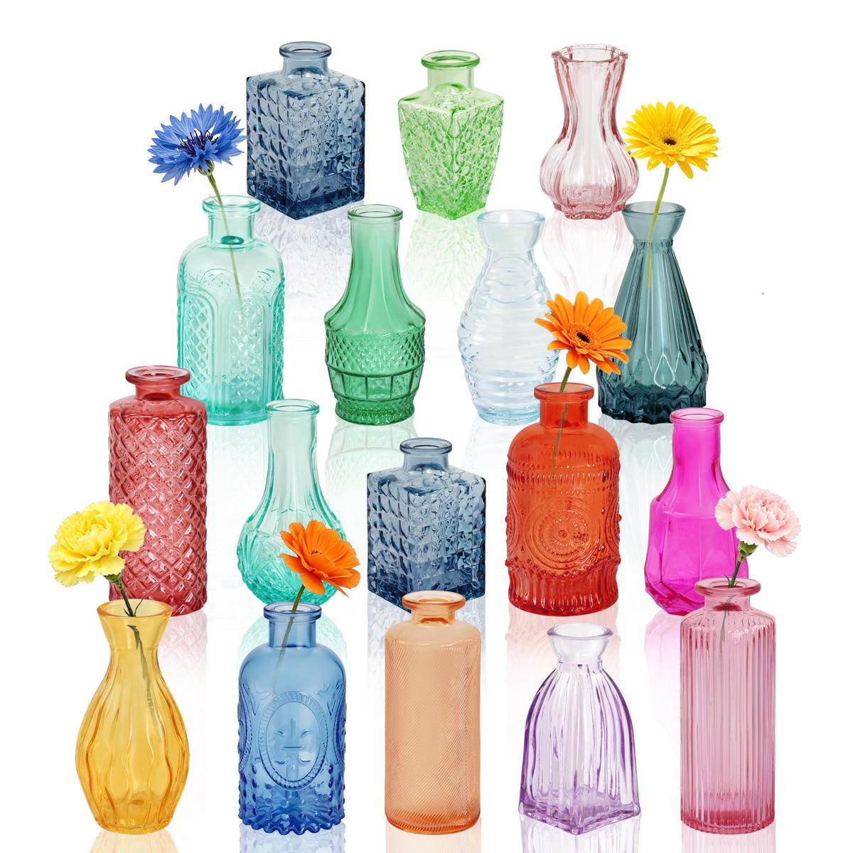 Glass Bud Vases in Bulk Small Mini Green Vase for Flowers 17pc