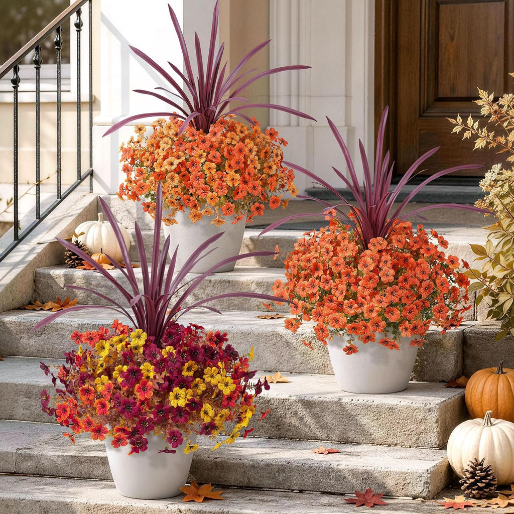 INSPRING Fall Artificial Mums for Outdoors 12 Pcs, UV Resistant Fall Flower