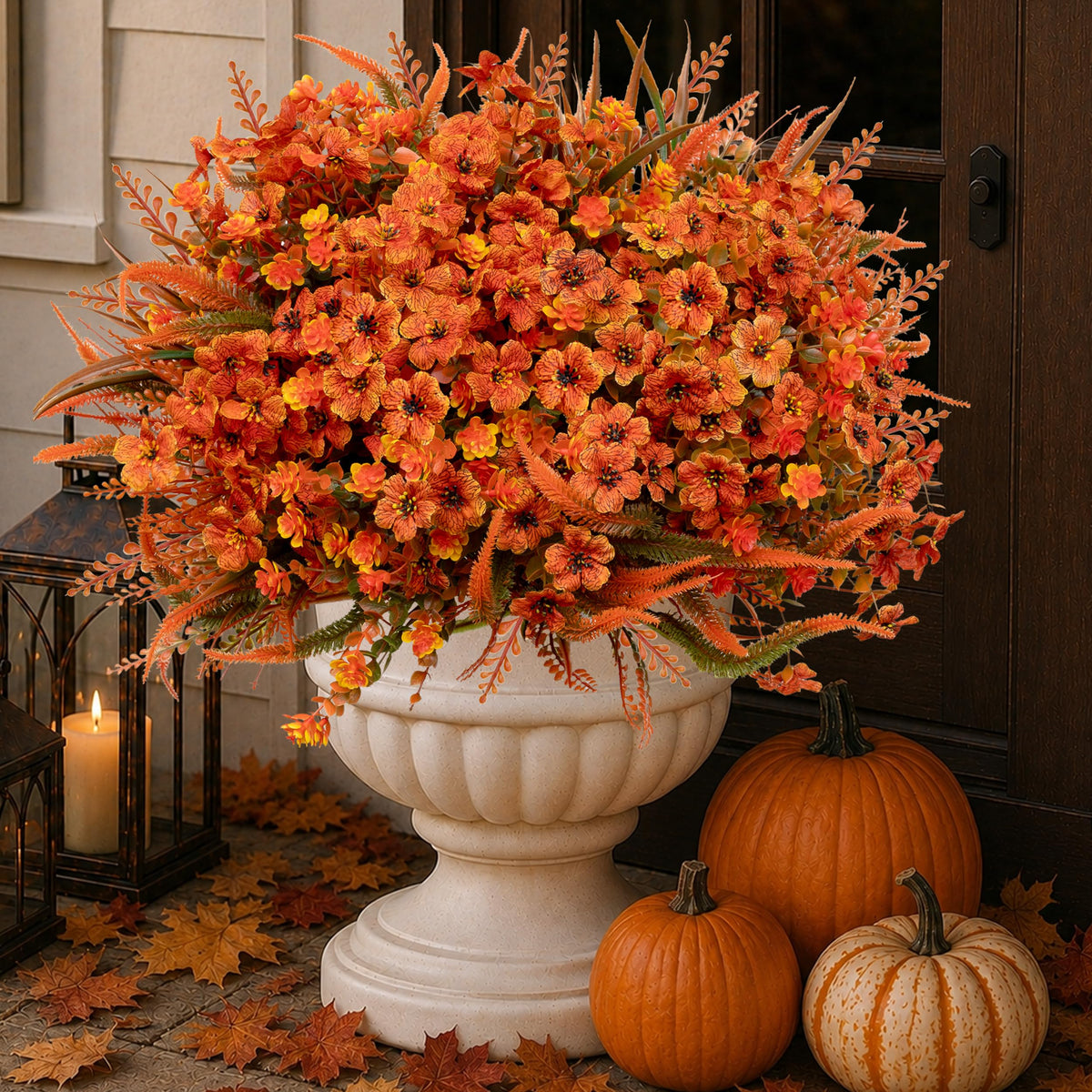 AXYLEX Artificial Fall Flowers Outdoor Fake Mums Brown Orange Yellow