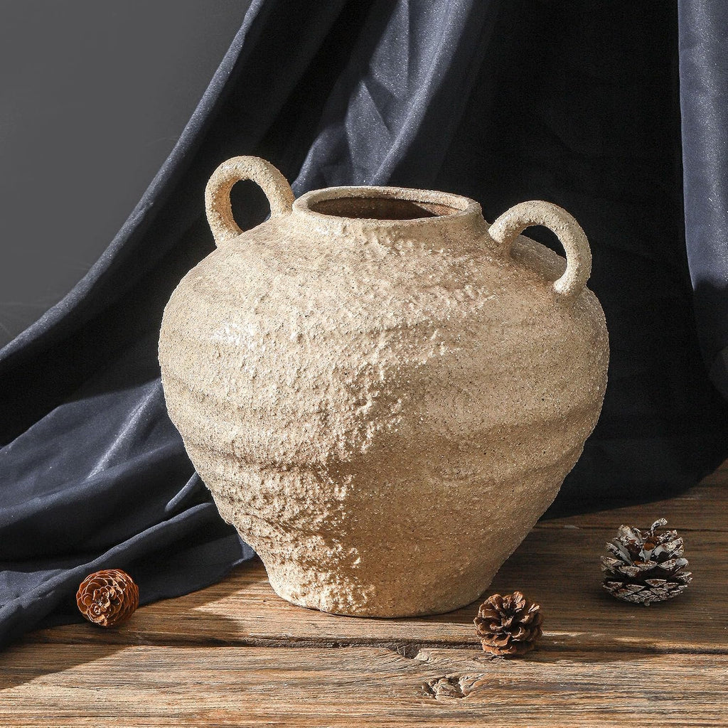 Uiddo Ceramic Flower Vase, Large Farmhouse Vases Home Decor, Handmade Rustic Vase with Handles, Decorative Flower Vase for Home Entryway Living Room Dining Table Farmhouse Office Decor(10.1inch)