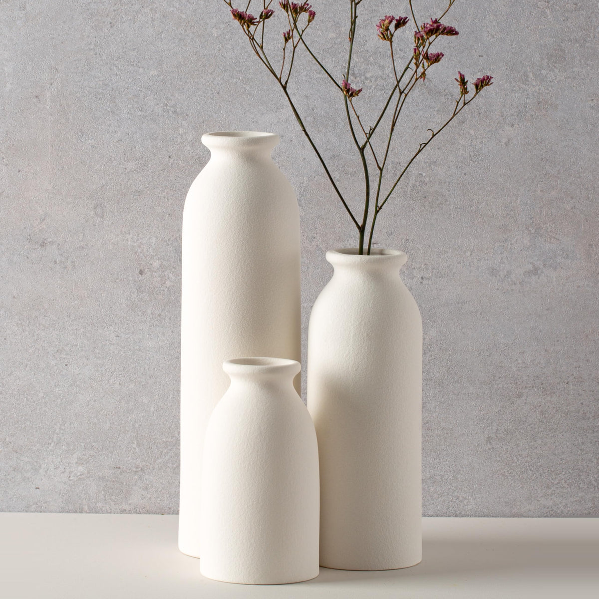 CEMABT Beige Ceramic vase Set-3 Small Flower vases for Decor,Modern Boho Farmhouse Home Decor,Decorative vase for Pampas Grass&Dried Flowers,idea Shelf,Table,Bookshelf ，Entryway- Distressed