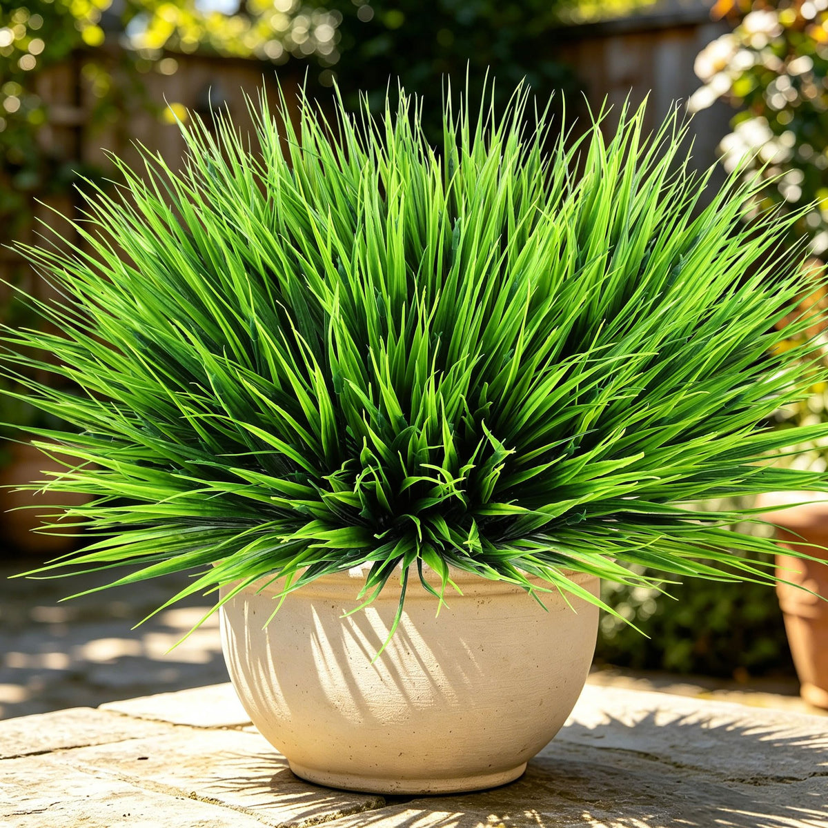12 Bundles Faux Outdoor Plants, UV Resistant Artificial Fake Lavender Flowers with Monkey Grass for Outdoors, Realistic Faux Lavender Greenery Shrubs for Porch Yard Garden Window Box Home Decor