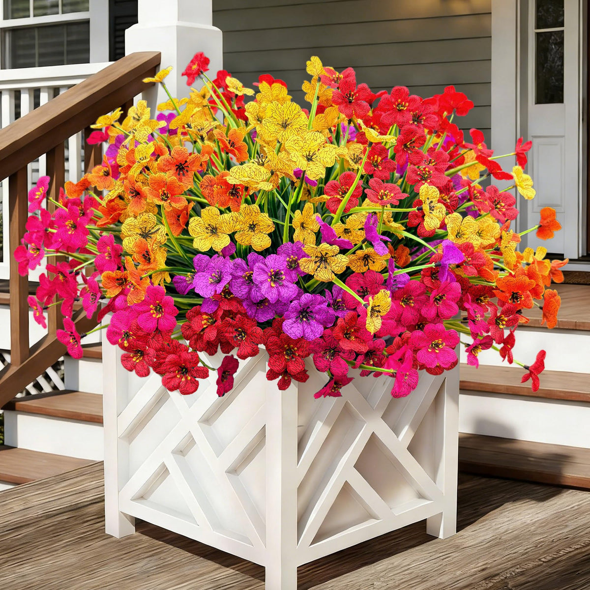 20 Bundles Artificial Flowers for Outdoors, UV Resistant Fake Realistic Flowers with Plastic Plants Spring Decor, Faux Silk Flowers for Outside Window Box Front Porch Planter Decor-Purple