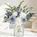 Der Rose 15" Navy Blue Fake Flowers in Glass Vase