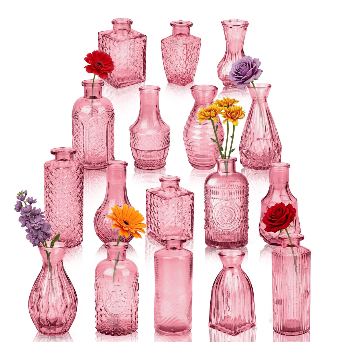 Glass Bud Vases in Bulk Small Mini Green Vase for Flowers 17pc