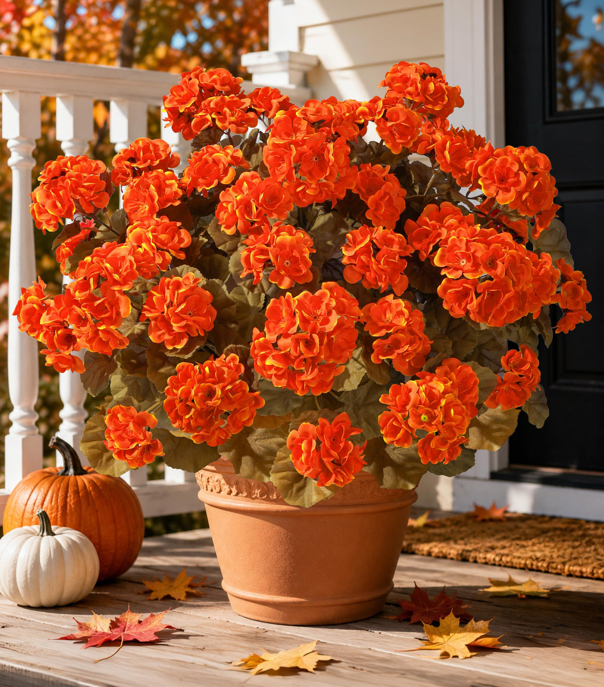 Fake Geraniums Fall Flowers Artificial Flowers for Outdoors Autumn Decor, 6 Bundles Silk Geraniums Fake Plants Realistic UV Resistant Faux Flowers for Outside Planters Garden Balcony Porch Indoor, Mix