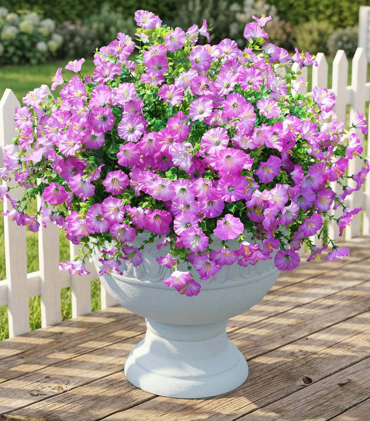 Fake Plants Artificial Flowers for Outdoor Outside Decor, 12 Bundles Faux Flowers Silk Hot Pink Morning Glory with Eucalyptus Look Real UV Resistant Faux Greenery for Planter Front Door Porch Patio
