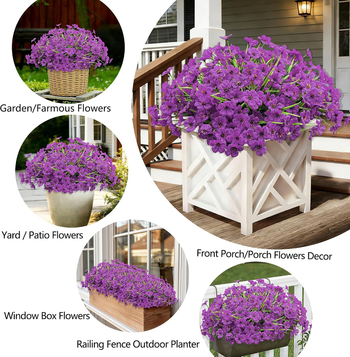 20 Bundles Artificial Flowers for Outdoors, UV Resistant Fake Realistic Flowers with Plastic Plants Spring Decor, Faux Silk Flowers for Outside Window Box Front Porch Planter Decor-Purple