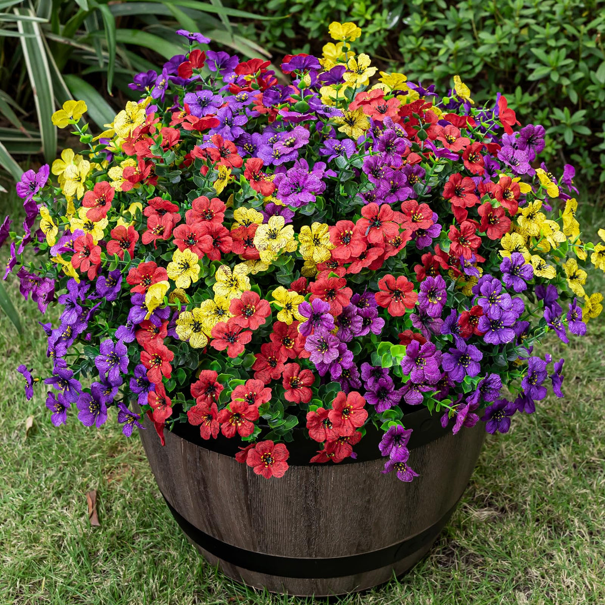 Lnoicy 20 Bundles Artificial Flowers for Outdoor Fake Plants for Spring Decoration,Faux Eucalyptus Flowers for Planter UV Resistant Lifelike for Home Porch Garden（7 Color）