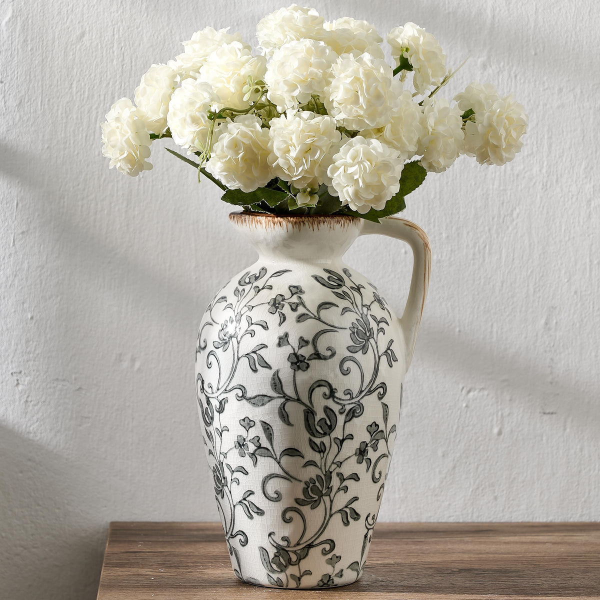 5.39 Inch Vintage Brown Chinoiserie Floral Vase, Antique Rustic Ceramic Vase for Home Decor, Living Room, Bookshelf, Office, Entryway, Garden, Chinoiserie Decor, Tuscan Decor