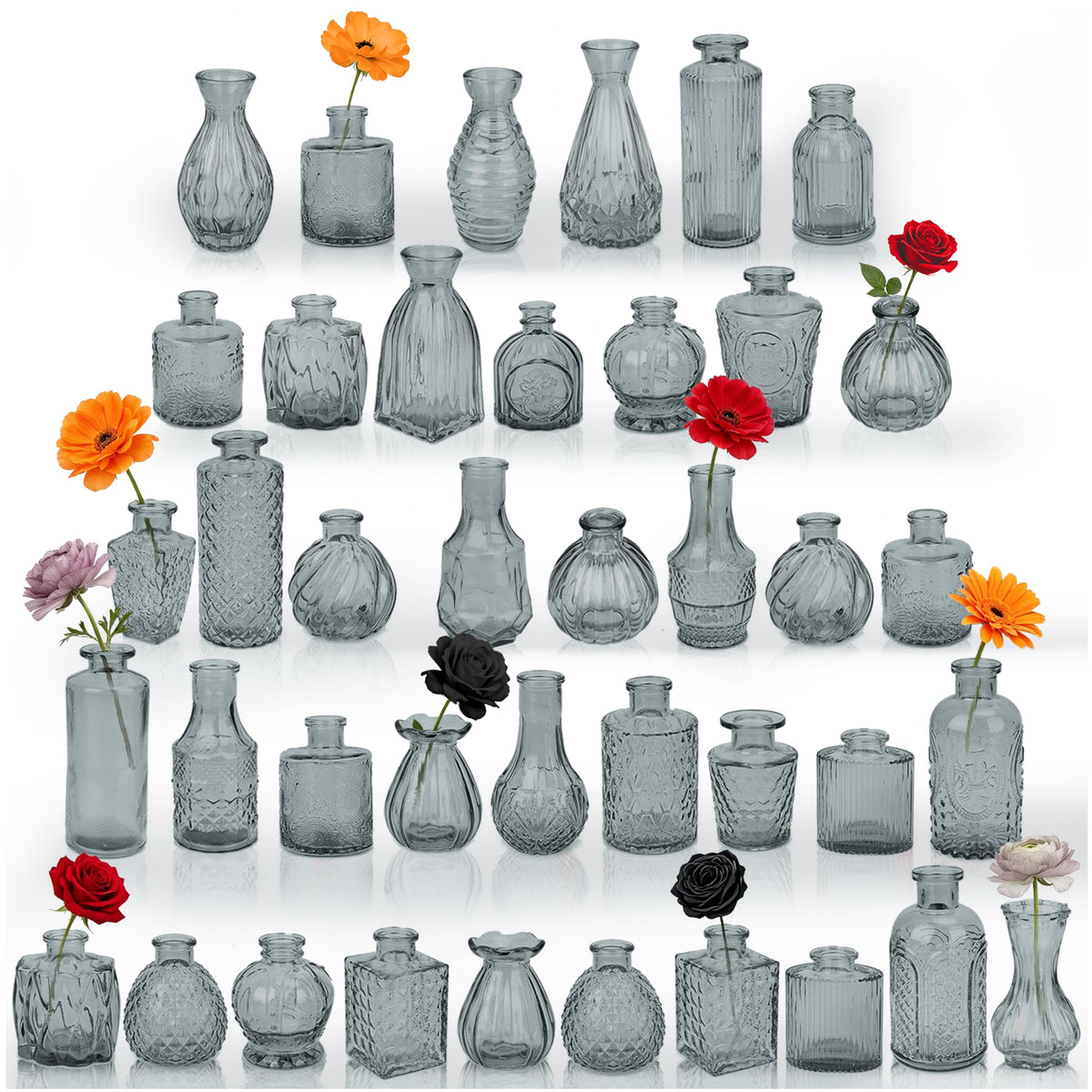 Glass Bud Vases in Bulk Small Mini Green Vase for Flowers 17pc