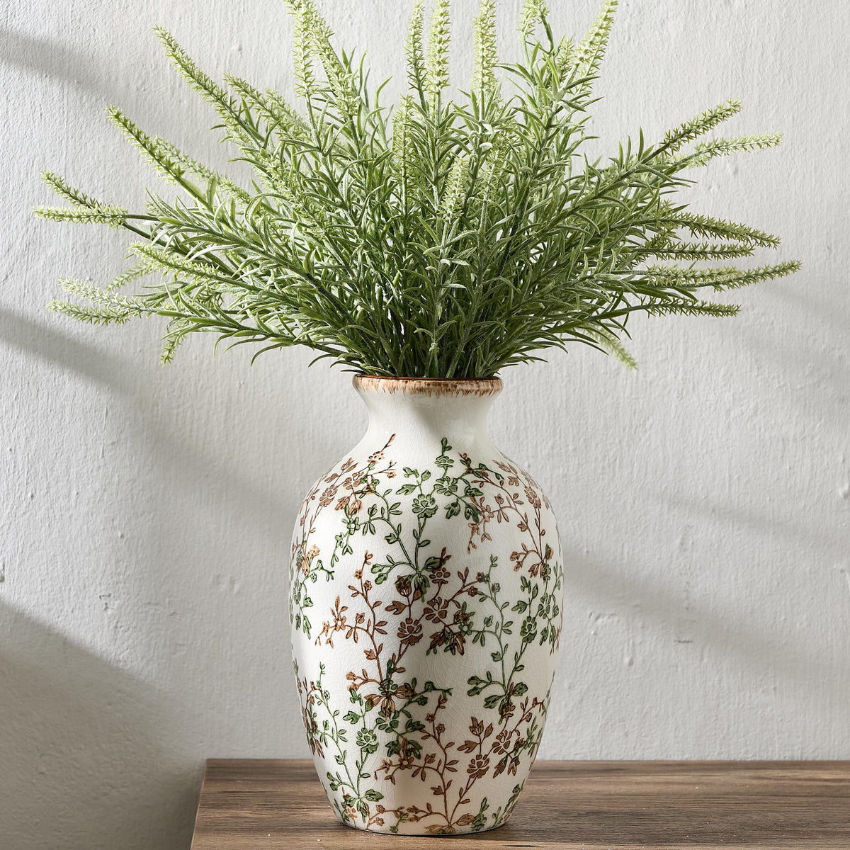 Large Ceramic Rustic Flower Vase, 10.43 Inch Tall Vintage Pottery Home Decor, Antique Farmhouse Terracotta Vase for Living Room, Table, Shelf, Mantel Decoration, Farmhouse - Cream-White