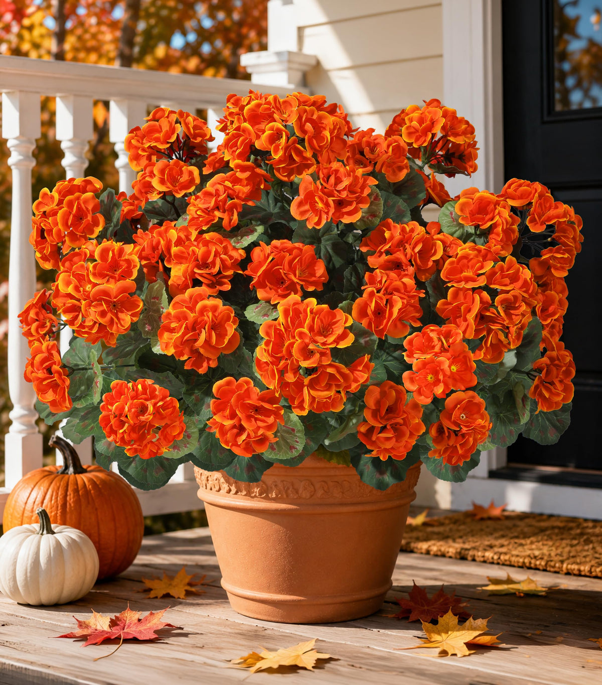 Fake Geraniums Fall Flowers Artificial Flowers for Outdoors Autumn Decor, 6 Bundles Silk Geraniums Fake Plants Realistic UV Resistant Faux Flowers for Outside Planters Garden Balcony Porch Indoor, Mix