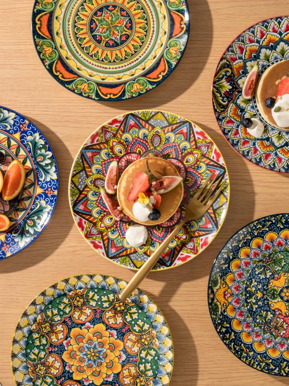 Henten Home Ceramic Dessert Plates Set of 6, 8.5 Inch Porcelain Salad Plate