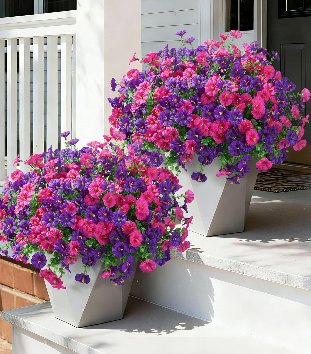 Ivydale 24 Bundles Artificial Flowers for Outdoors Faux Plants Fall Outdoor Decor Faux Silk Morning Glory with Eucalyptus Realistic UV Resistant for Outside Planters Porch Patio Garden Home Decor