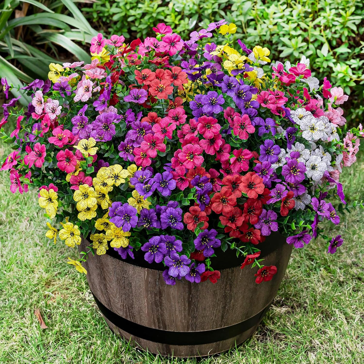 Lnoicy 20 Bundles Artificial Flowers for Outdoor Fake Plants for Spring Decoration,Faux Eucalyptus Flowers for Planter UV Resistant Lifelike for Home Porch Garden（7 Color）