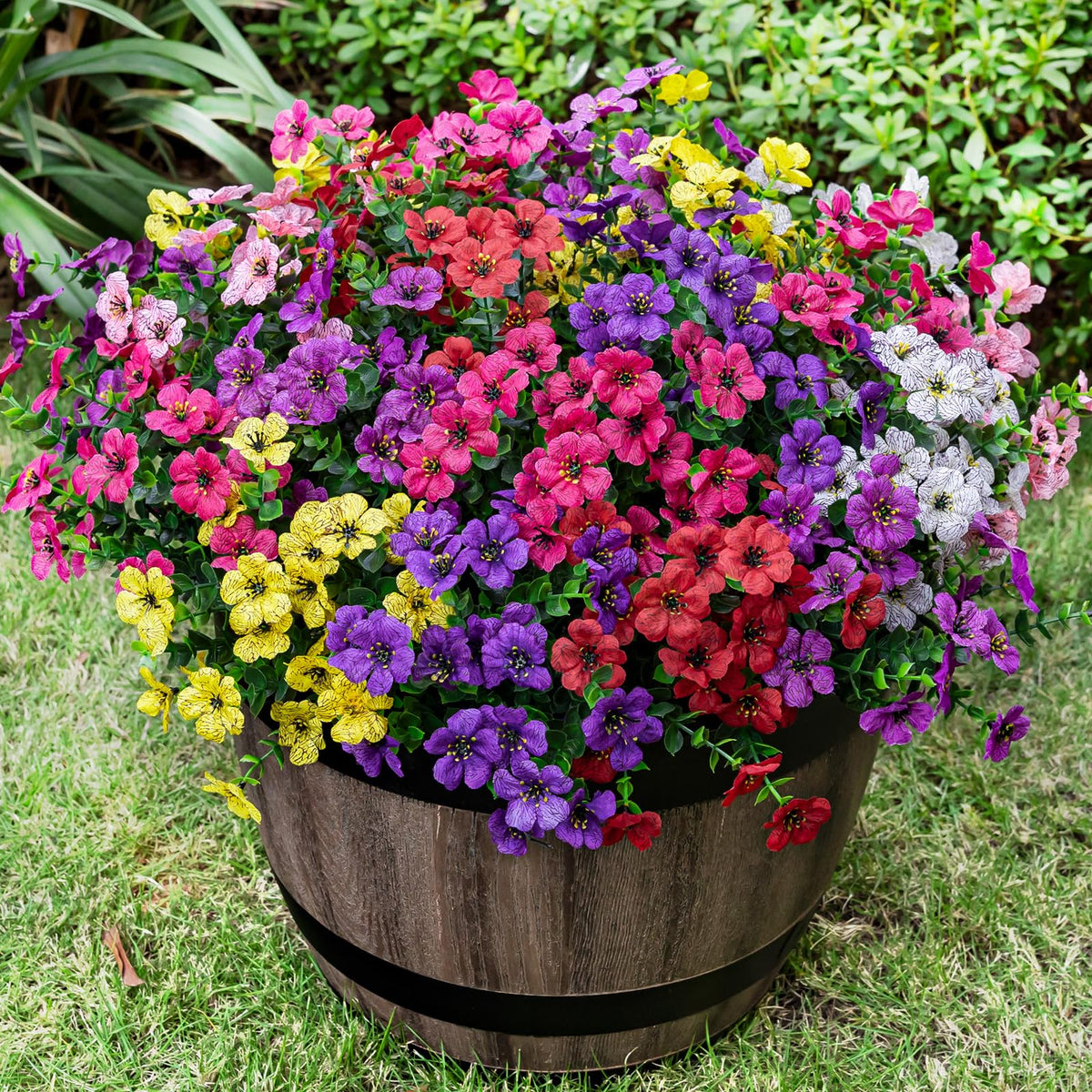 Lnoicy 20 Bundles Artificial Flowers for Outdoor Fake Plants for Spring Decoration,Faux Eucalyptus Flowers for Planter UV Resistant Lifelike for Home Porch Garden（7 Color）