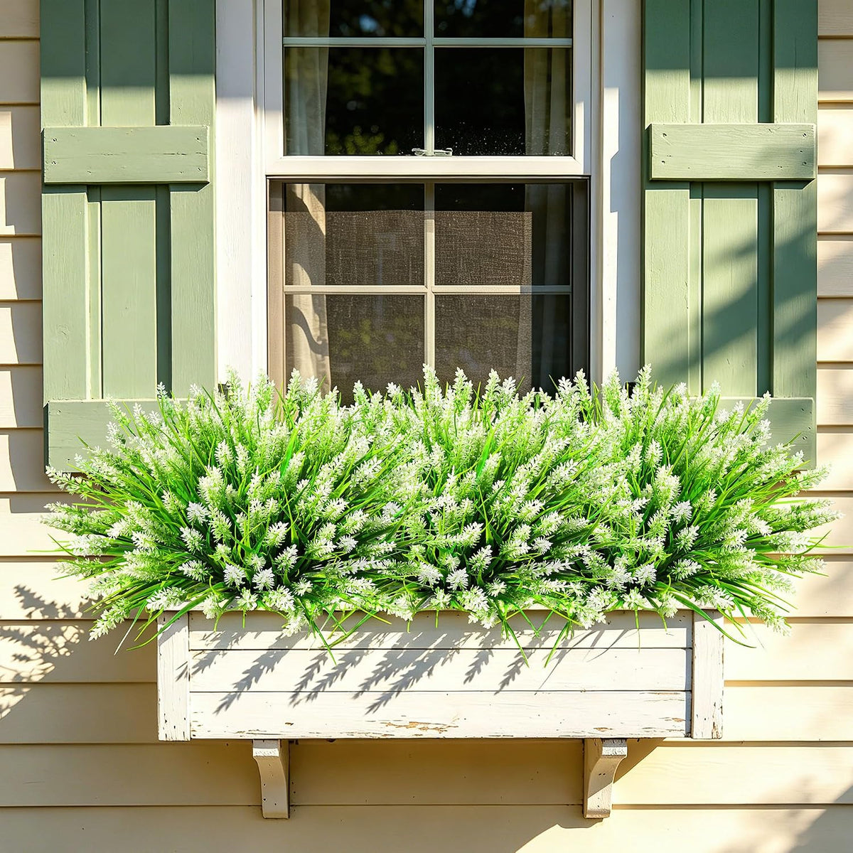 12 Bundles Faux Outdoor Plants, UV Resistant Artificial Fake Lavender Flowers with Monkey Grass for Outdoors, Realistic Faux Lavender Greenery Shrubs for Porch Yard Garden Window Box Home Decor