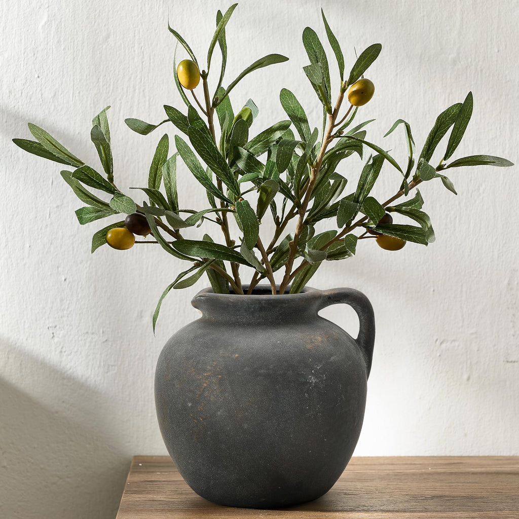 5.39 Inch Vintage Brown Chinoiserie Floral Vase, Antique Rustic Ceramic Vase for Home Decor, Living Room, Bookshelf, Office, Entryway, Garden, Chinoiserie Decor, Tuscan Decor