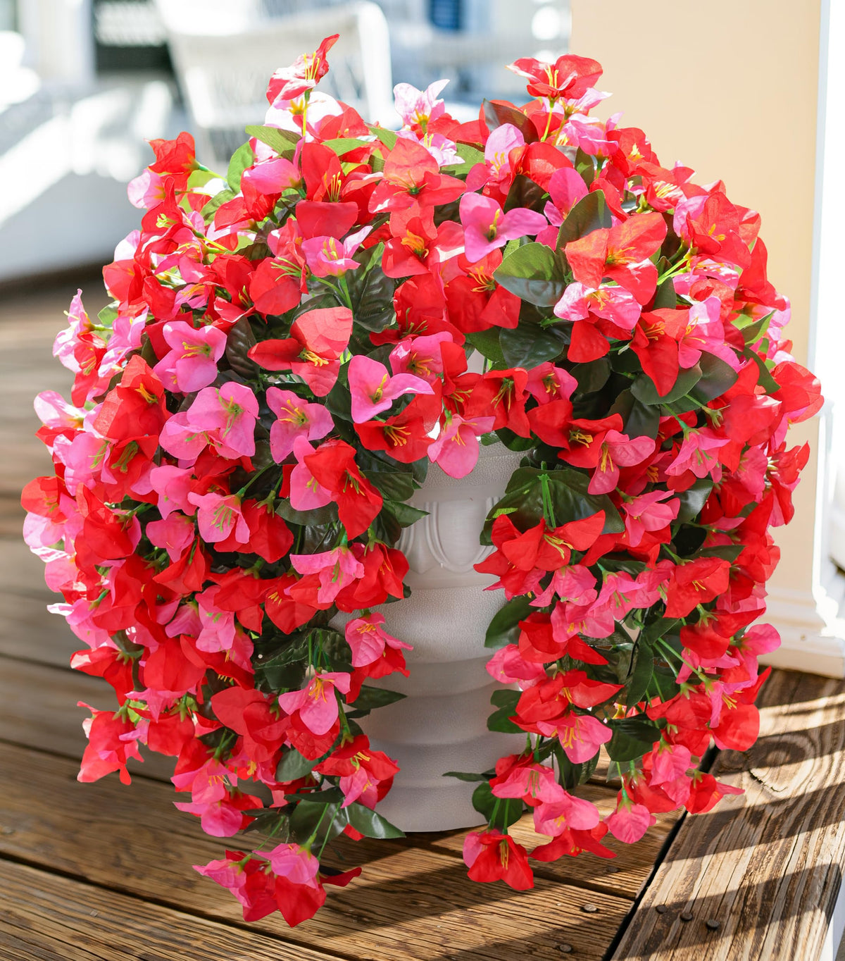 Bougainvillea Artificial Flowers for Outdoors Fake Plants Fall Autumn Decor, 2 pcs Faux Long Trailing Vines UV Resistant Look Real Red Silk Flowers for Outside Planter Front Door Porch Urn Yard Patio