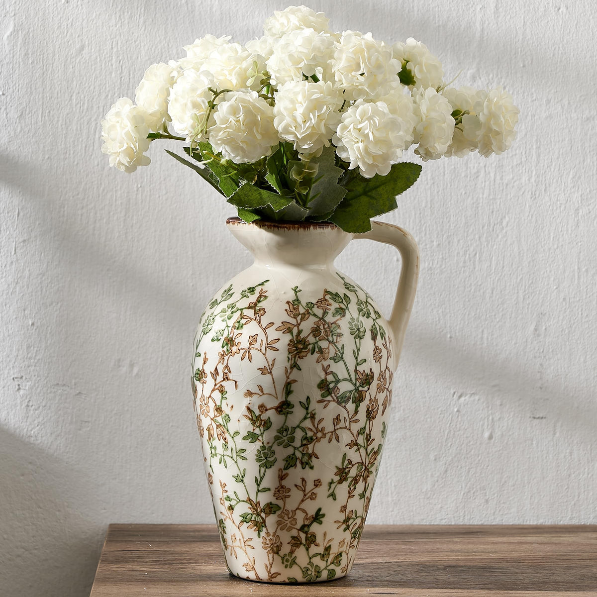 5.39 Inch Vintage Brown Chinoiserie Floral Vase, Antique Rustic Ceramic Vase for Home Decor, Living Room, Bookshelf, Office, Entryway, Garden, Chinoiserie Decor, Tuscan Decor