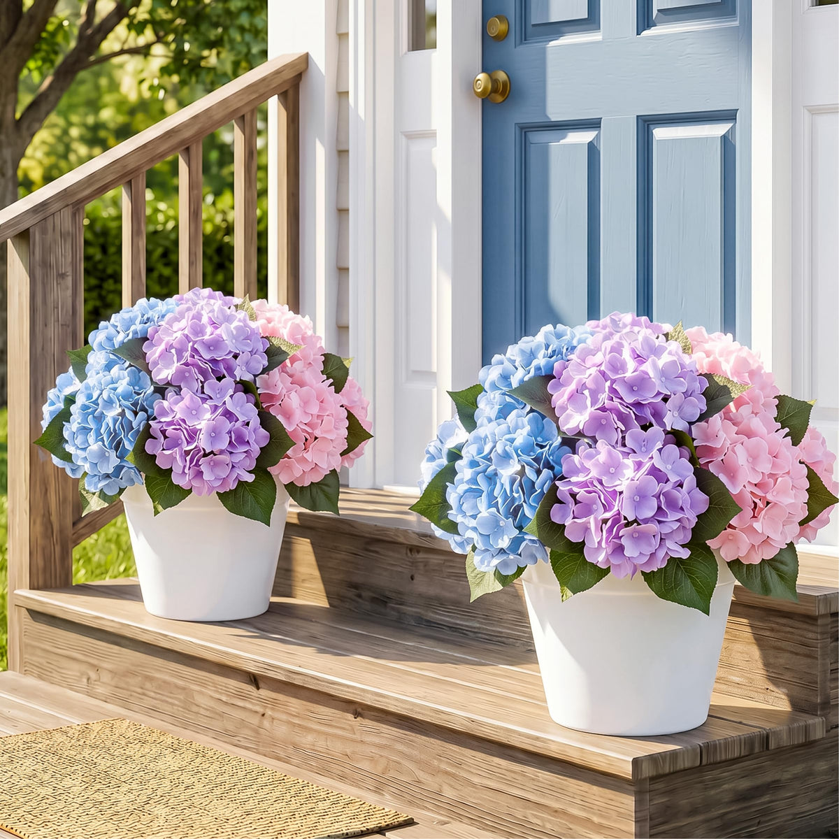 Auihiay 6 Bundles Blue Hydrangea Artificial Flowers for Outdoors and Indoor