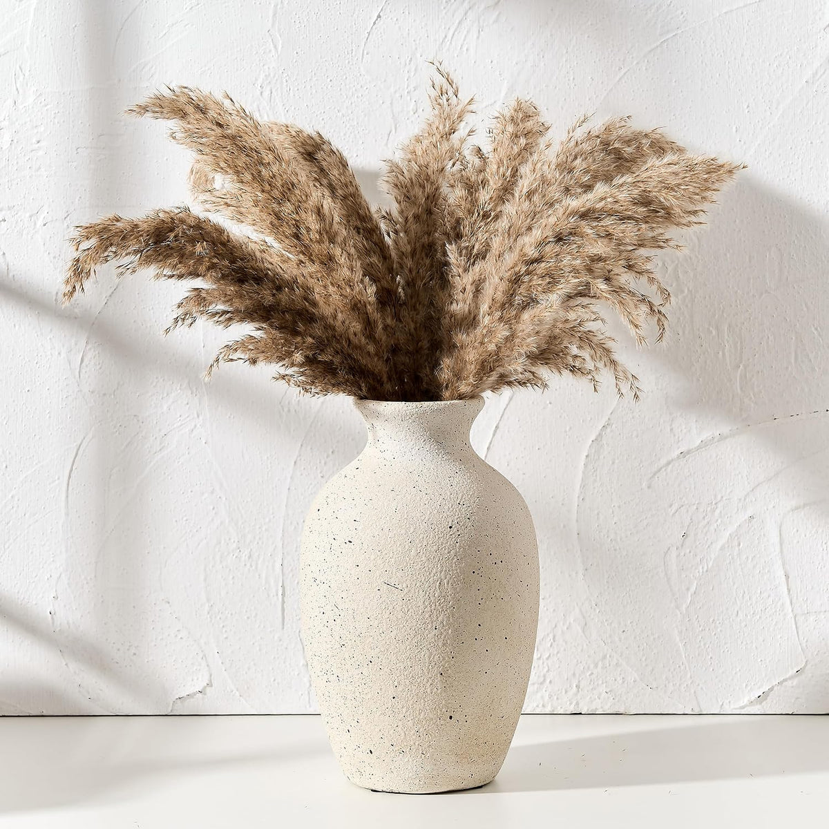 Large Ceramic Rustic Flower Vase, 10.43 Inch Tall Vintage Pottery Home Decor, Antique Farmhouse Terracotta Vase for Living Room, Table, Shelf, Mantel Decoration, Farmhouse - Cream-White
