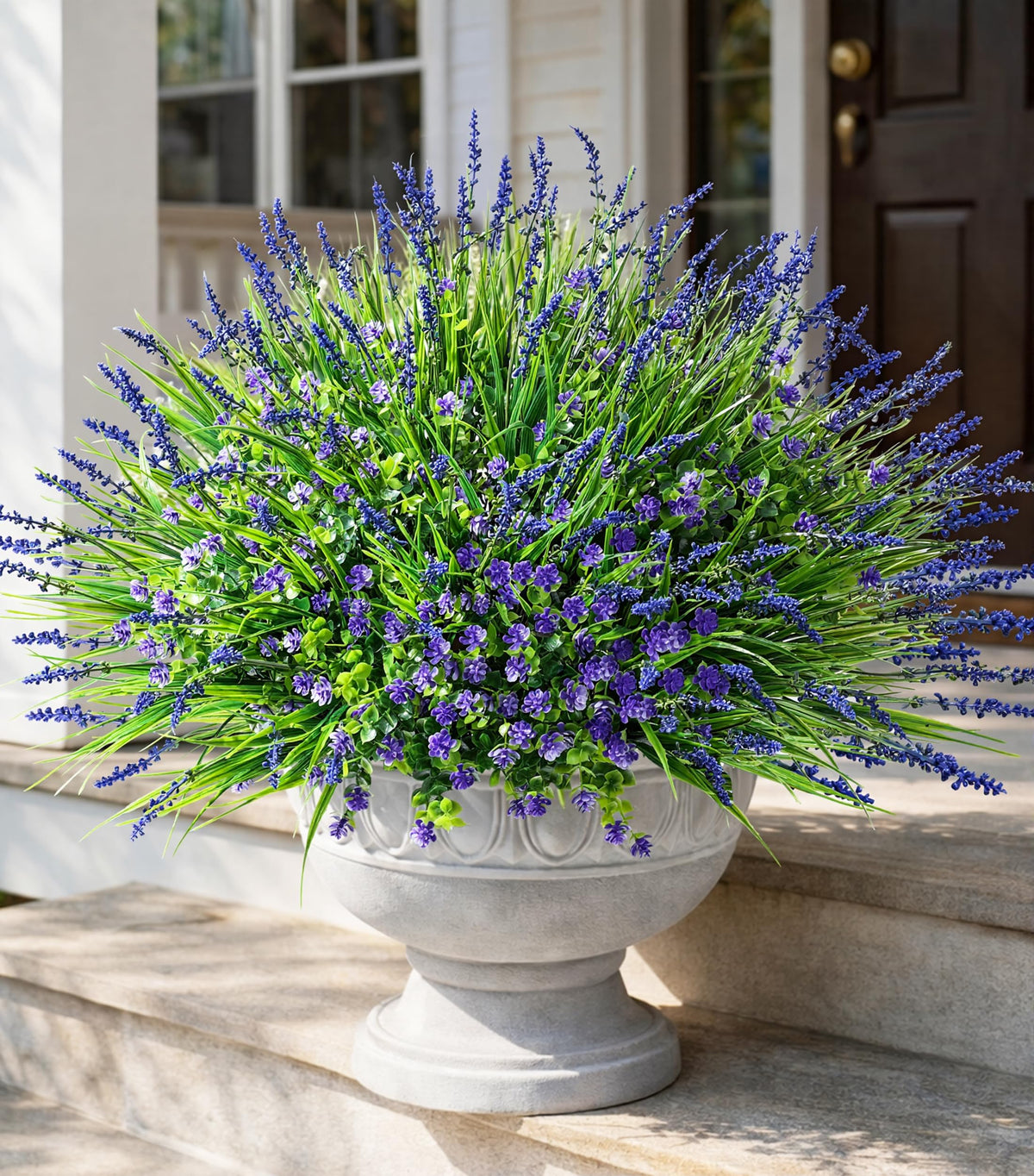 HyeFlora 20 Bundles Artificial Fake Outdoor Plants Flowers for Spring Decoration, UV Resistant Realistic White Plastic Flowers Faux Plant Monkey Grass for Planter Home Garden Porch Patio Window Box