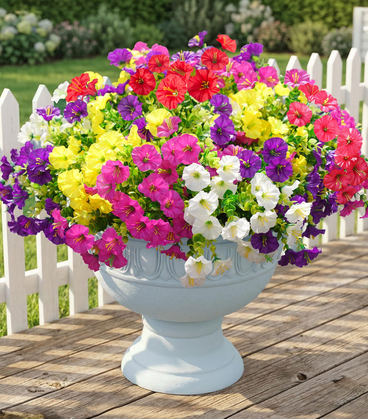 Fake Plants Artificial Flowers for Outdoor Outside Decor, 12 Bundles Faux Flowers Silk Hot Pink Morning Glory with Eucalyptus Look Real UV Resistant Faux Greenery for Planter Front Door Porch Patio