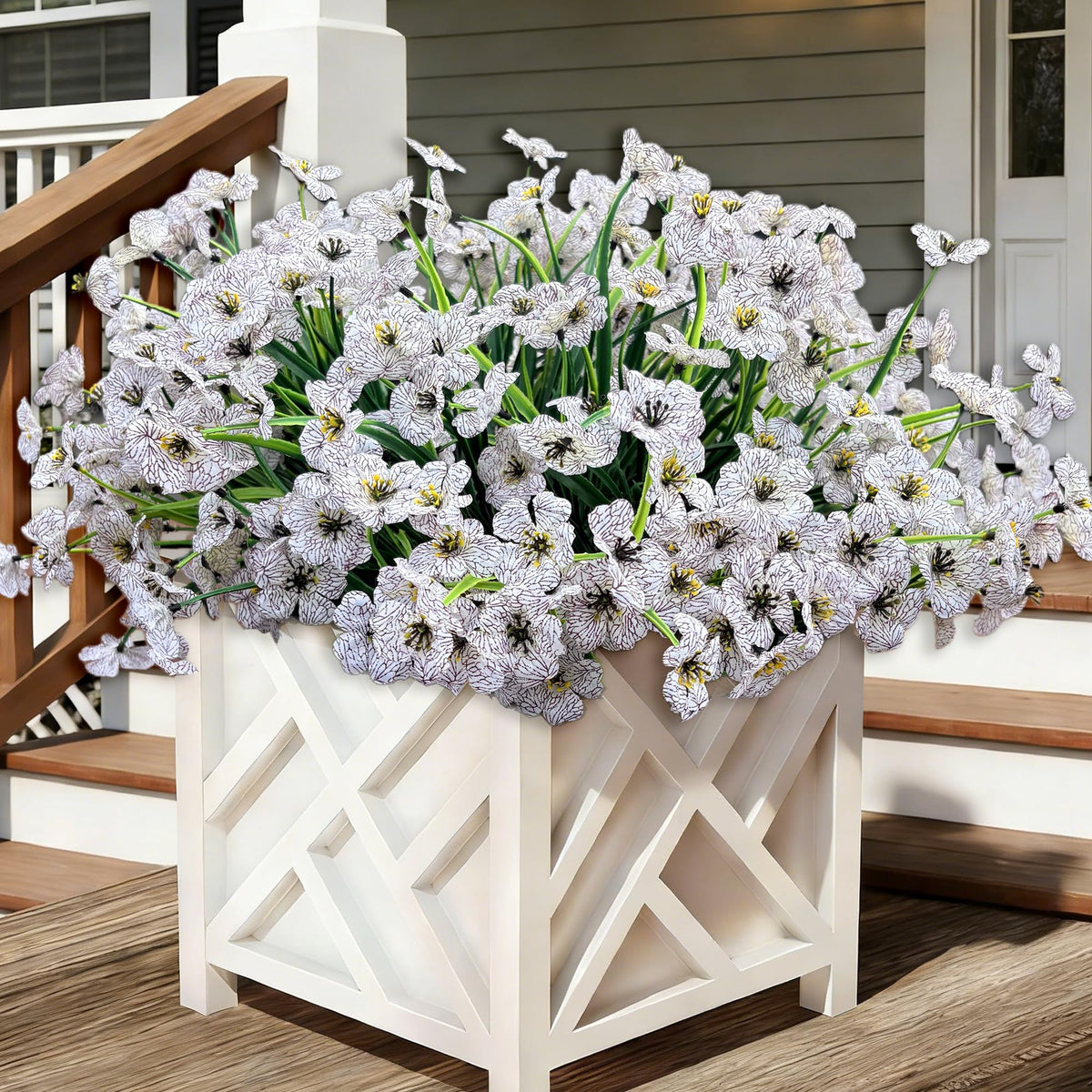 20 Bundles Artificial Flowers for Outdoors, UV Resistant Fake Realistic Flowers with Plastic Plants Spring Decor, Faux Silk Flowers for Outside Window Box Front Porch Planter Decor-Purple
