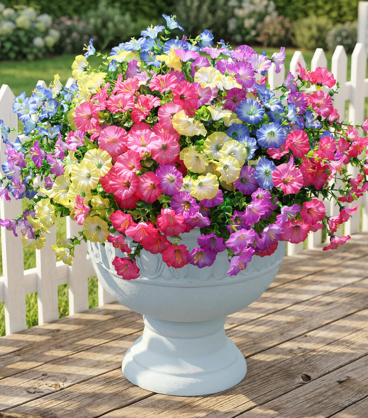 Fake Plants Artificial Flowers for Outdoor Outside Decor, 12 Bundles Faux Flowers Silk Hot Pink Morning Glory with Eucalyptus Look Real UV Resistant Faux Greenery for Planter Front Door Porch Patio