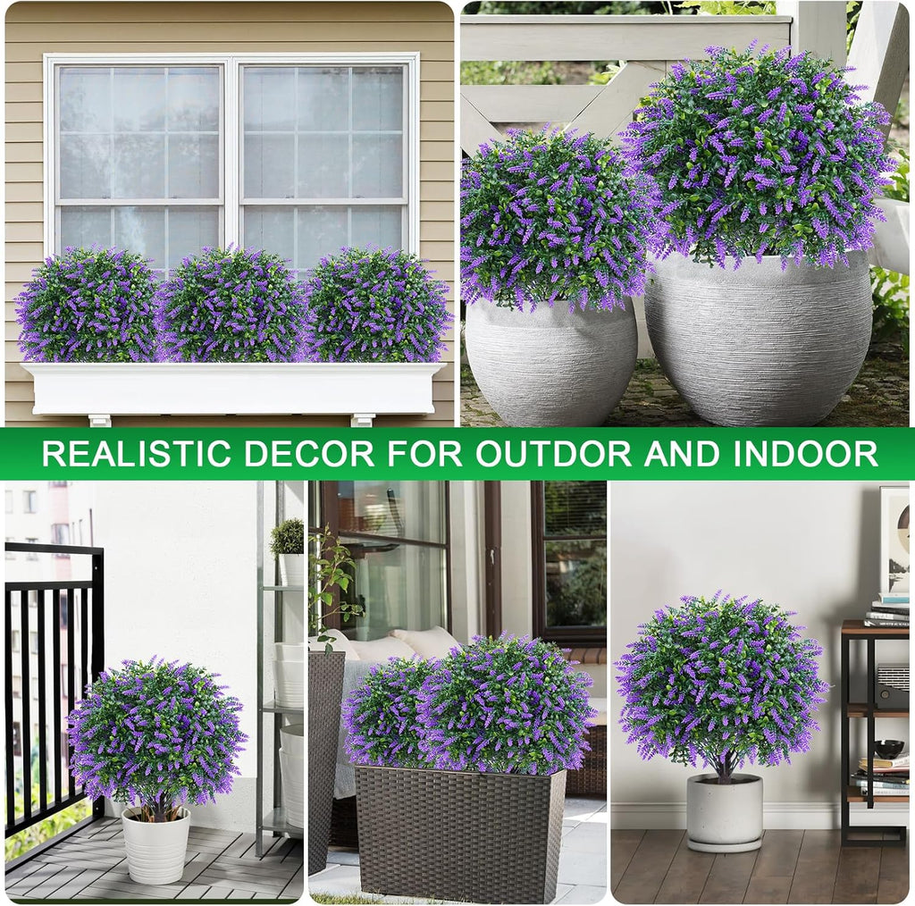 Artificial Boxwood Topiary Ball Lavender, Set of 2 UV Resistant
