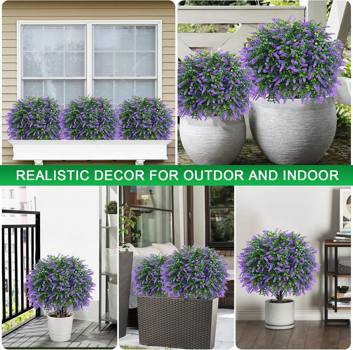 Artificial Boxwood Topiary Ball Lavender, Set of 2 UV Resistant