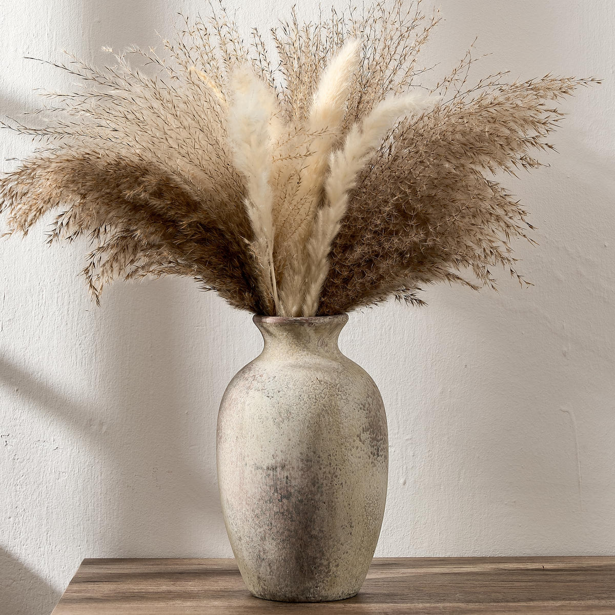 Large Ceramic Rustic Flower Vase, 10.43 Inch Tall Vintage Pottery Home Decor, Antique Farmhouse Terracotta Vase for Living Room, Table, Shelf, Mantel Decoration, Farmhouse - Cream-White