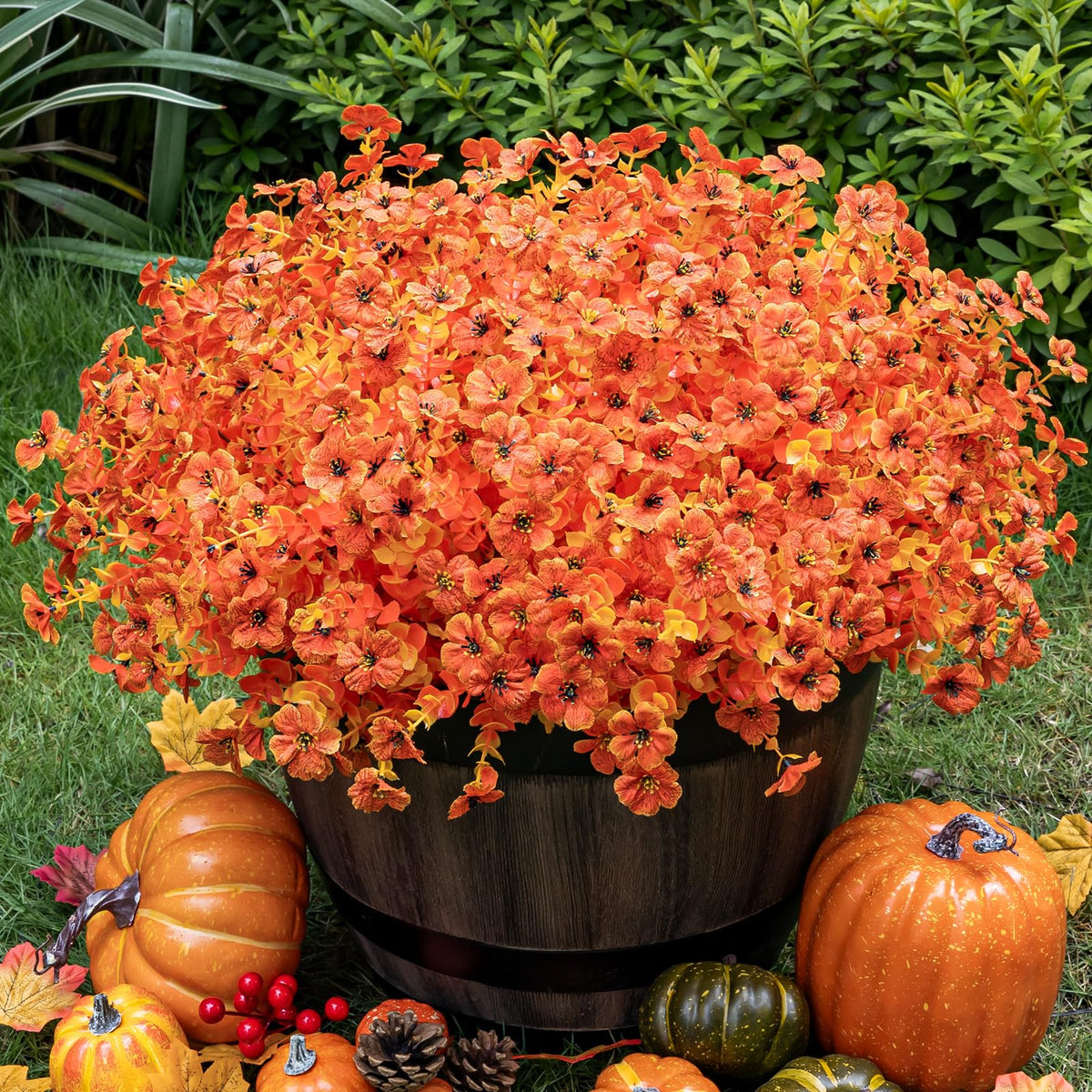 Lnoicy 20 Bundles Artificial Flowers for Outdoor Fake Plants for Spring Decoration,Faux Eucalyptus Flowers for Planter UV Resistant Lifelike for Home Porch Garden（7 Color）