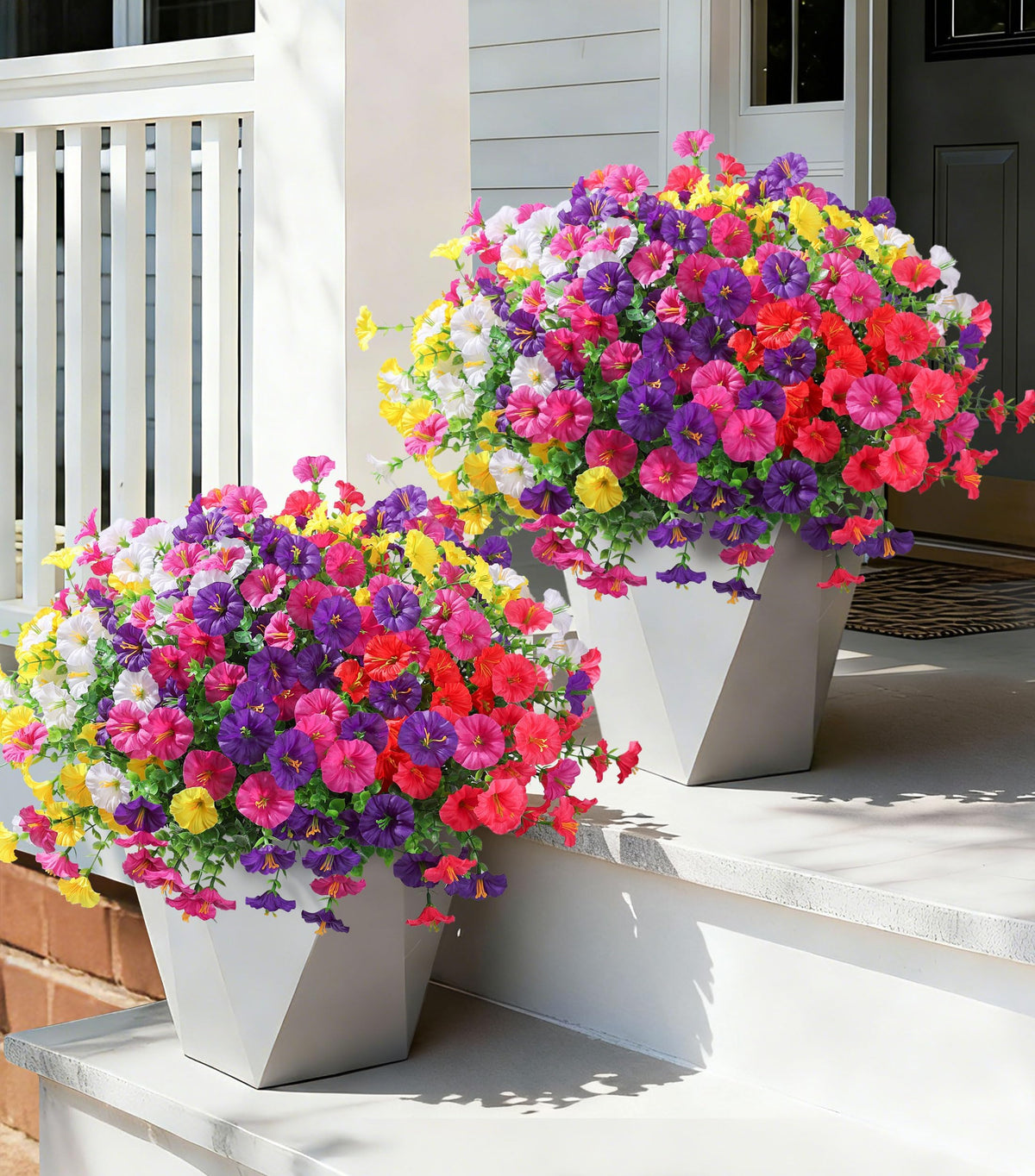Ivydale 24 Bundles Artificial Flowers for Outdoors Faux Plants Fall Outdoor Decor Faux Silk Morning Glory with Eucalyptus Realistic UV Resistant for Outside Planters Porch Patio Garden Home Decor