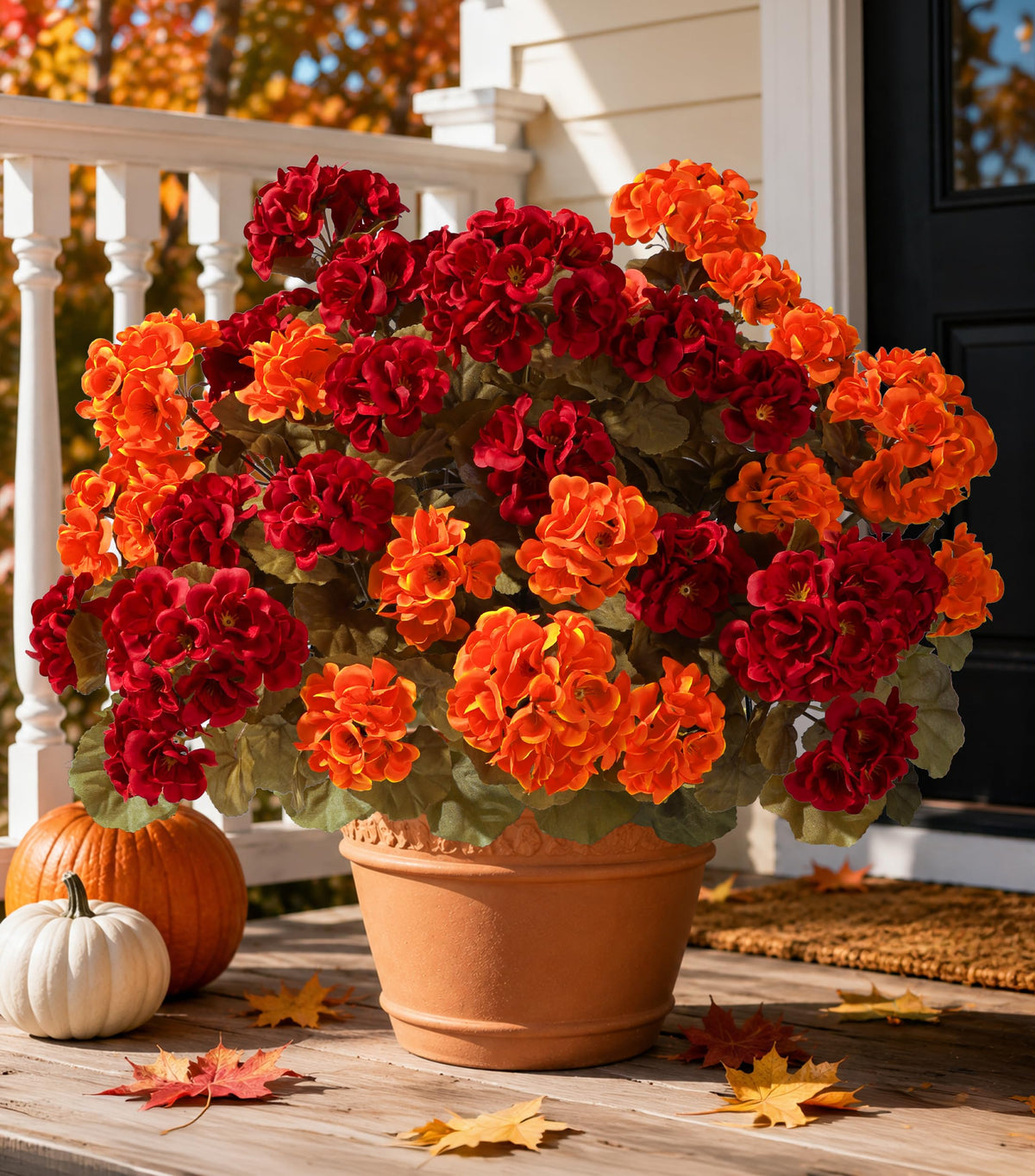 Fake Geraniums Fall Flowers Artificial Flowers for Outdoors Autumn Decor, 6 Bundles Silk Geraniums Fake Plants Realistic UV Resistant Faux Flowers for Outside Planters Garden Balcony Porch Indoor, Mix