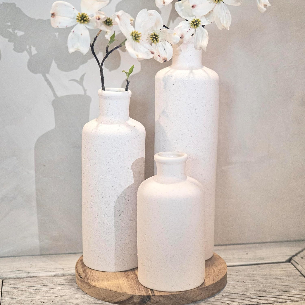 Tall Off-White Ceramic Vase Set of 3- Modern Farmhouse Decor Vases for Living Room, Coffee Table & Shelf Styling - Minimalist Neutral Decorative Flower Vases, Elegant Home Accent Gift
