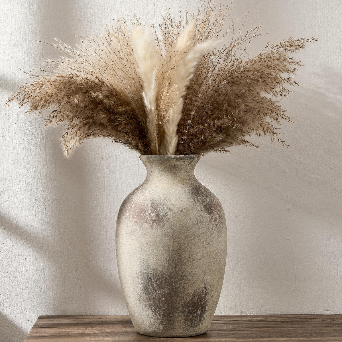 Large Ceramic Rustic Flower Vase, 10.43 Inch Tall Vintage Pottery Home Decor, Antique Farmhouse Terracotta Vase for Living Room, Table, Shelf, Mantel Decoration, Farmhouse - Cream-White