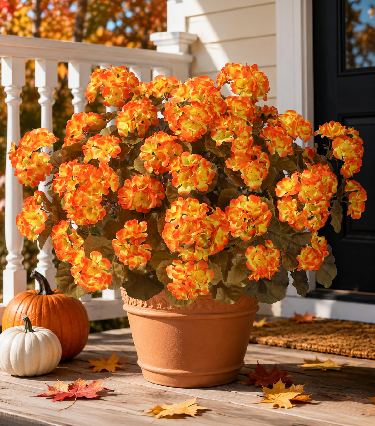 Fake Geraniums Fall Flowers Artificial Flowers for Outdoors Autumn Decor, 6 Bundles Silk Geraniums Fake Plants Realistic UV Resistant Faux Flowers for Outside Planters Garden Balcony Porch Indoor, Mix