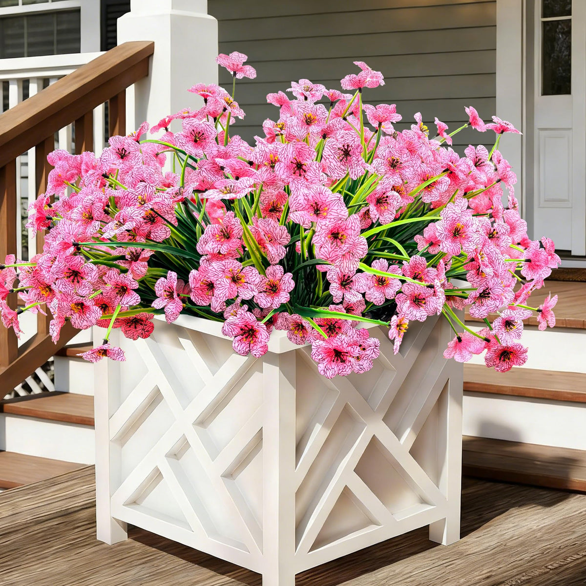 20 Bundles Artificial Flowers for Outdoors, UV Resistant Fake Realistic Flowers with Plastic Plants Spring Decor, Faux Silk Flowers for Outside Window Box Front Porch Planter Decor-Purple