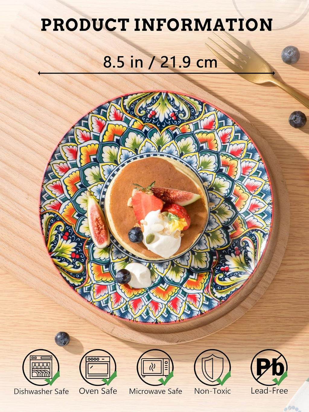 Henten Home Ceramic Dessert Plates Set of 6, 8.5 Inch Porcelain Salad Plate
