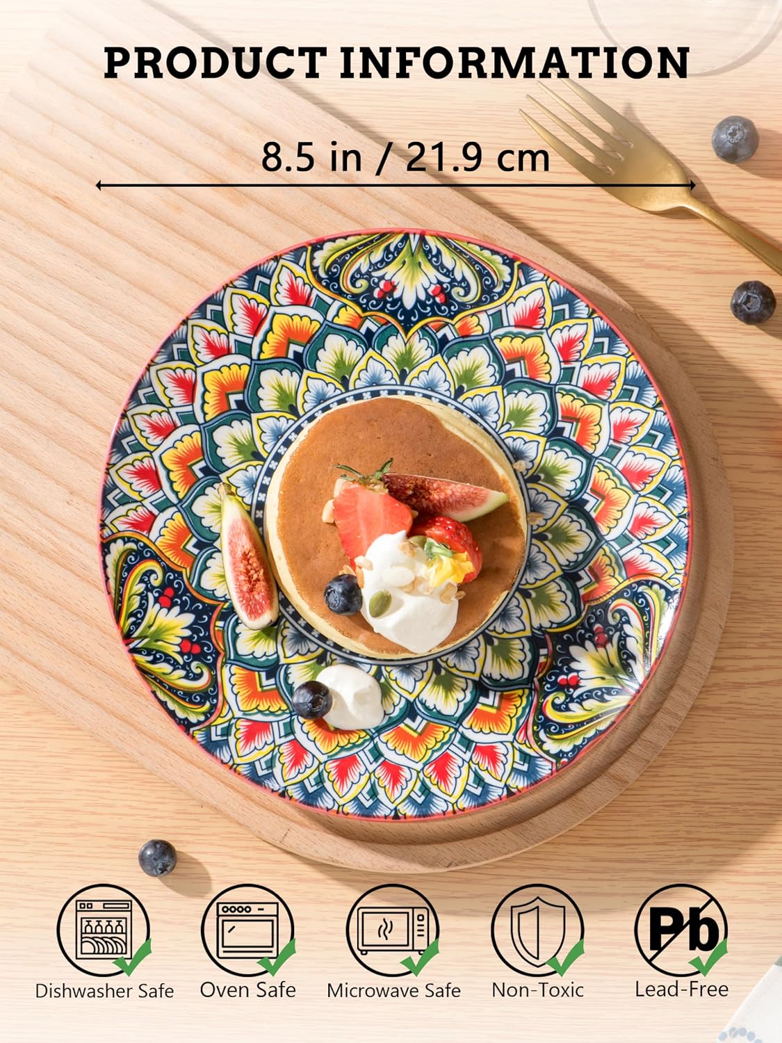 Henten Home Ceramic Dessert Plates Set of 6, 8.5 Inch Porcelain Salad Plate