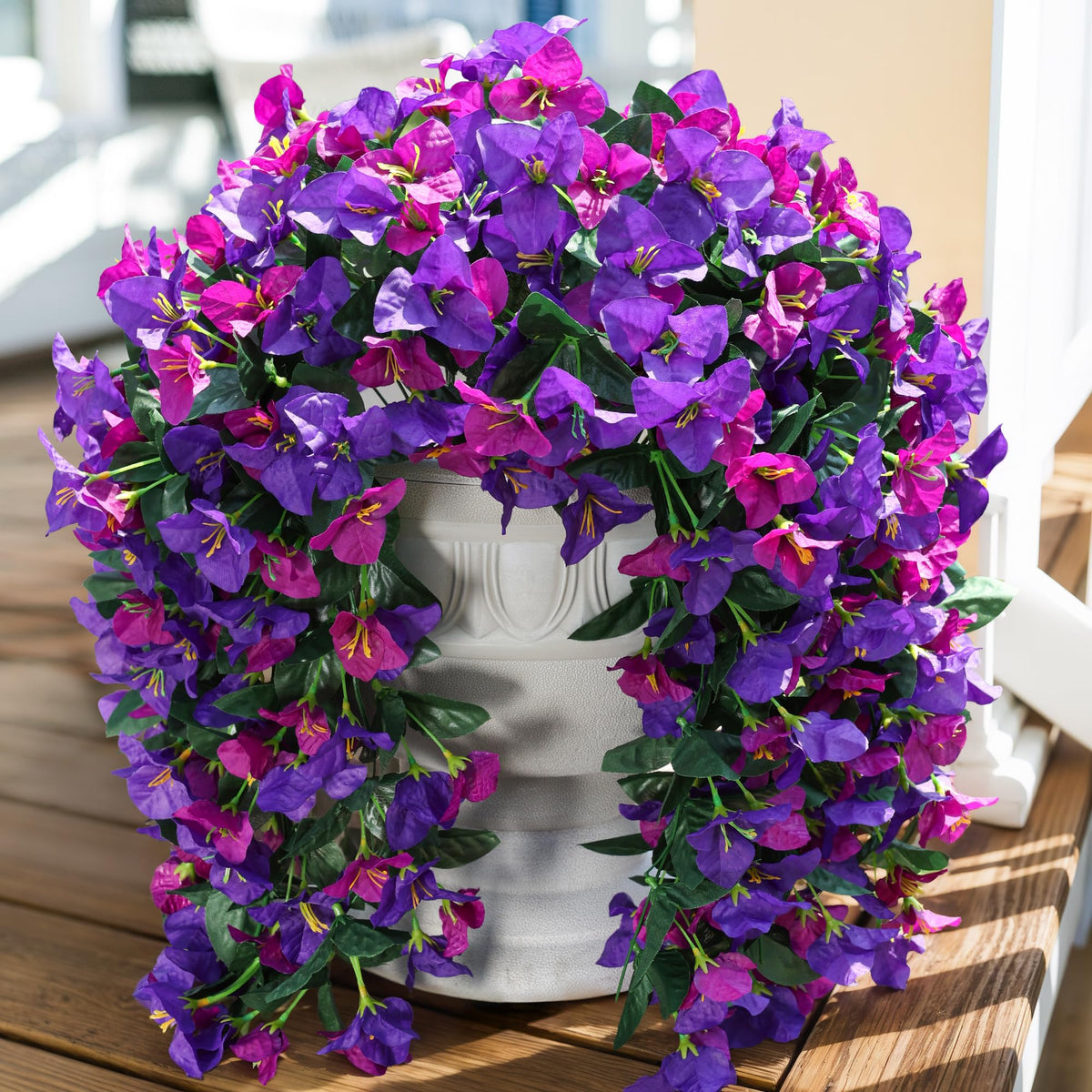 Artificial Bougainvillea Faux Flowers Plants for Outdoors Outside Fall Autumn Decor, 2 PCS Silk Trailing Vines UV Resistant Realistic Orange Fake Flowers for Planter Front Door Porch Patio Balcony