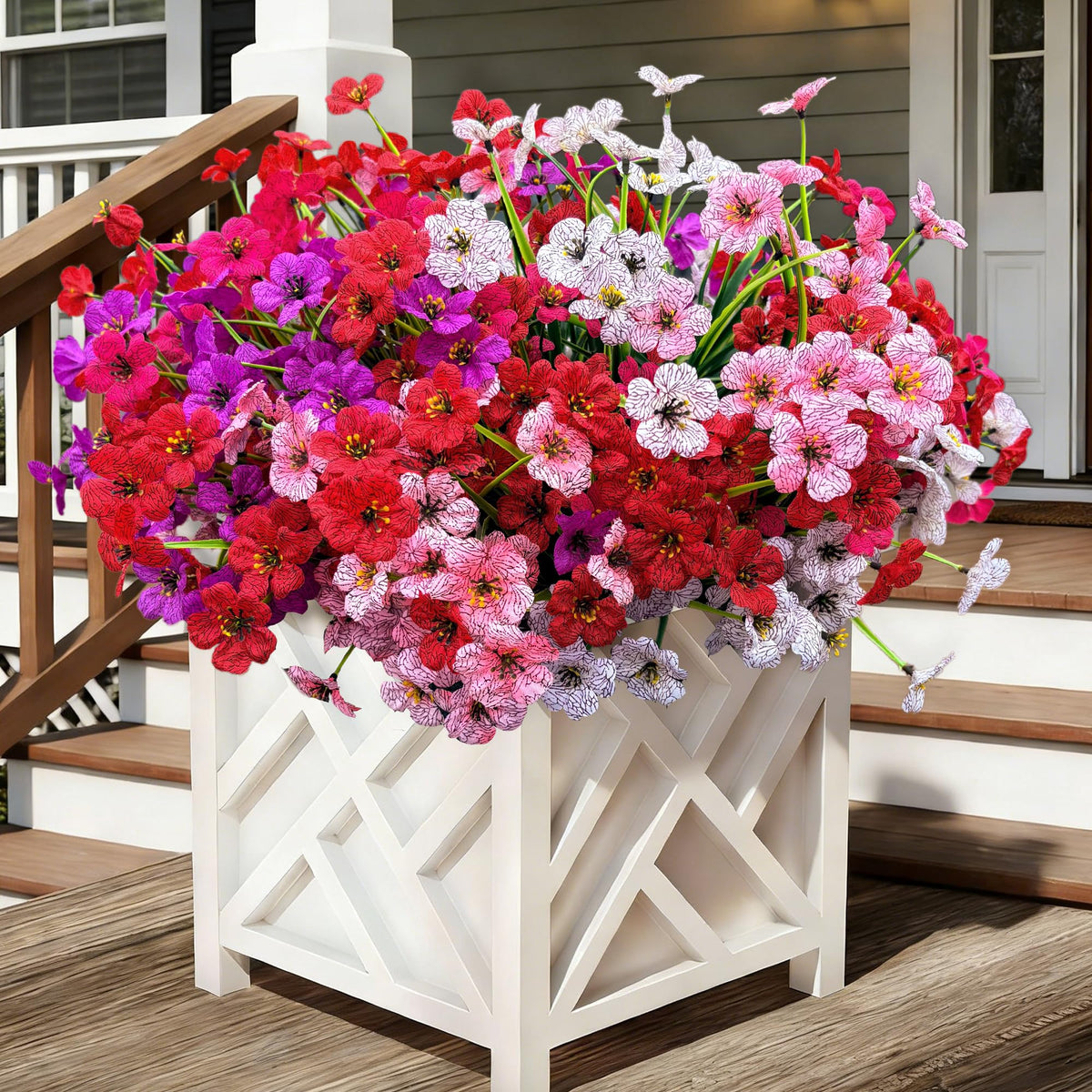 20 Bundles Artificial Flowers for Outdoors, UV Resistant Fake Realistic Flowers with Plastic Plants Spring Decor, Faux Silk Flowers for Outside Window Box Front Porch Planter Decor-Purple