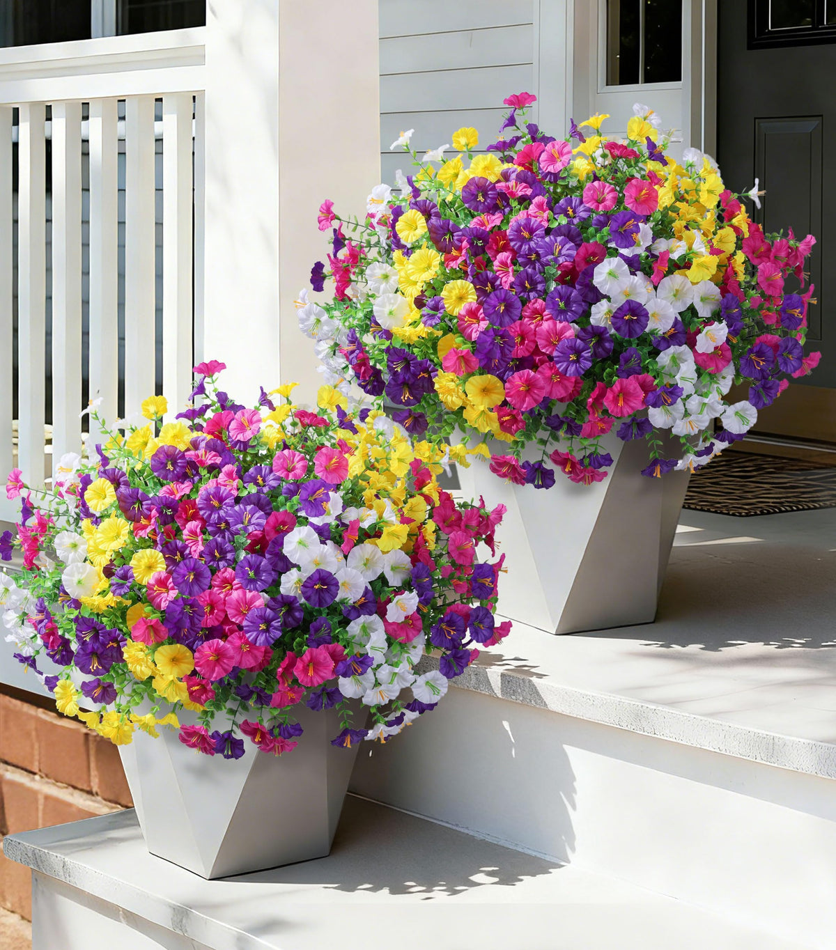 Ivydale 24 Bundles Artificial Flowers for Outdoors Faux Plants Fall Outdoor Decor Faux Silk Morning Glory with Eucalyptus Realistic UV Resistant for Outside Planters Porch Patio Garden Home Decor