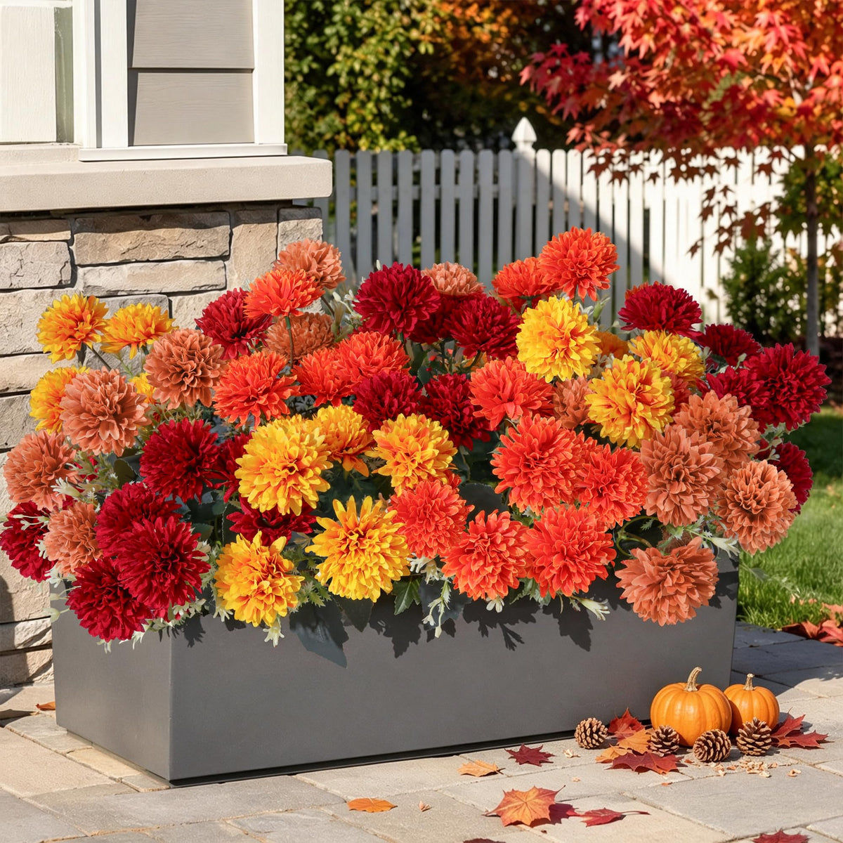 HyeFlora Artificial Flowers for Outdoors Fake Plants Outside Decoration, 12 Bundles Silk Colorful Morning Glory with Eucalyptus UV Resistant Realistic Faux Flowers for Planter Front Door Garden Yard