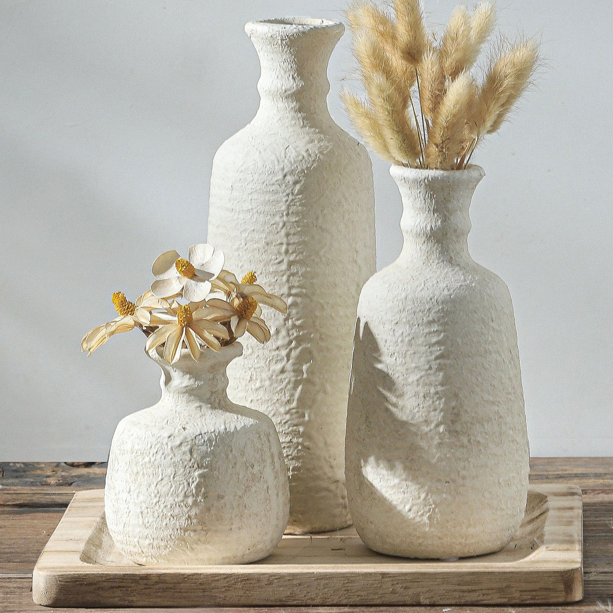 Ceramic Vase Set of 3, Rustic Neutral Vases Home Decor Farmhouse Decorative Flower Vase Modern Boho Pampass Vases for Table Mantel Entryway Shelf Living Room Kitchen Bathroom - Multicolor